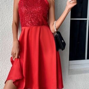 SHEIN Red Sequin Mini Dress